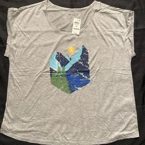 Style & Co Plus Womens Mountain Graphic T-Shirt Silver Size 2X